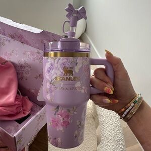 New 20oz LoveShackFancy Stanley quencher Tumbler in lilac in happy thoughts